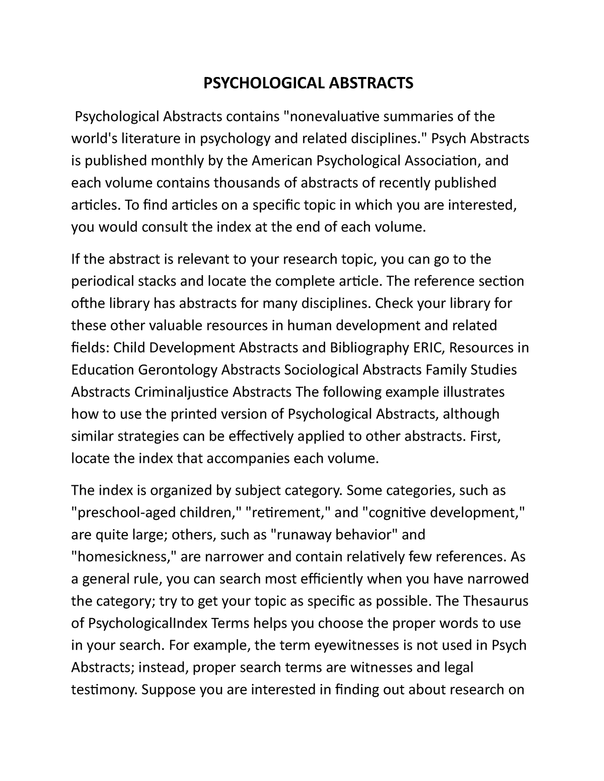 abstract research definition psychology