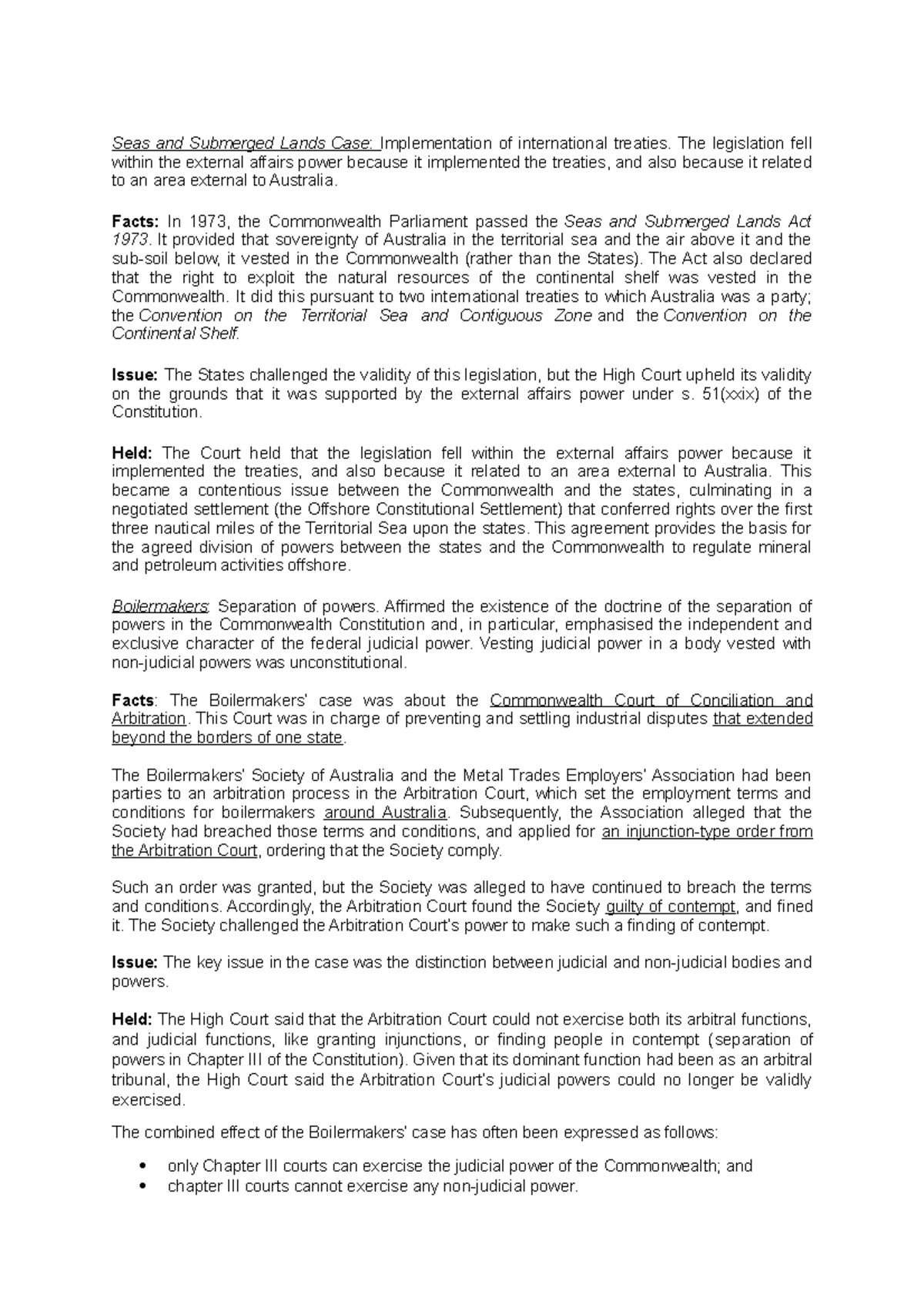 ACL summary Con law case summaries Seas and Submerged Lands Case