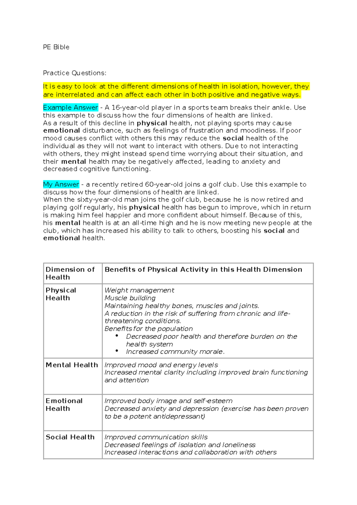PE Bible - My PE work - PE Bible Practice Questions: It is easy to look ...