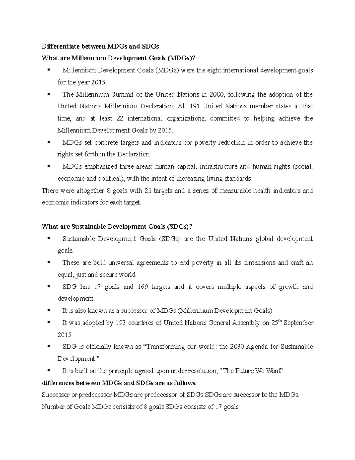 MDGs and SDGs - Lecture notes 4 - Differentiate between MDGs and SDGs ...