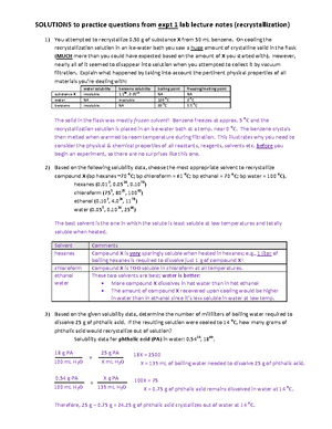 Organic chem lab 1 quiz notes - Experiment 1: recrystallization Testing ...