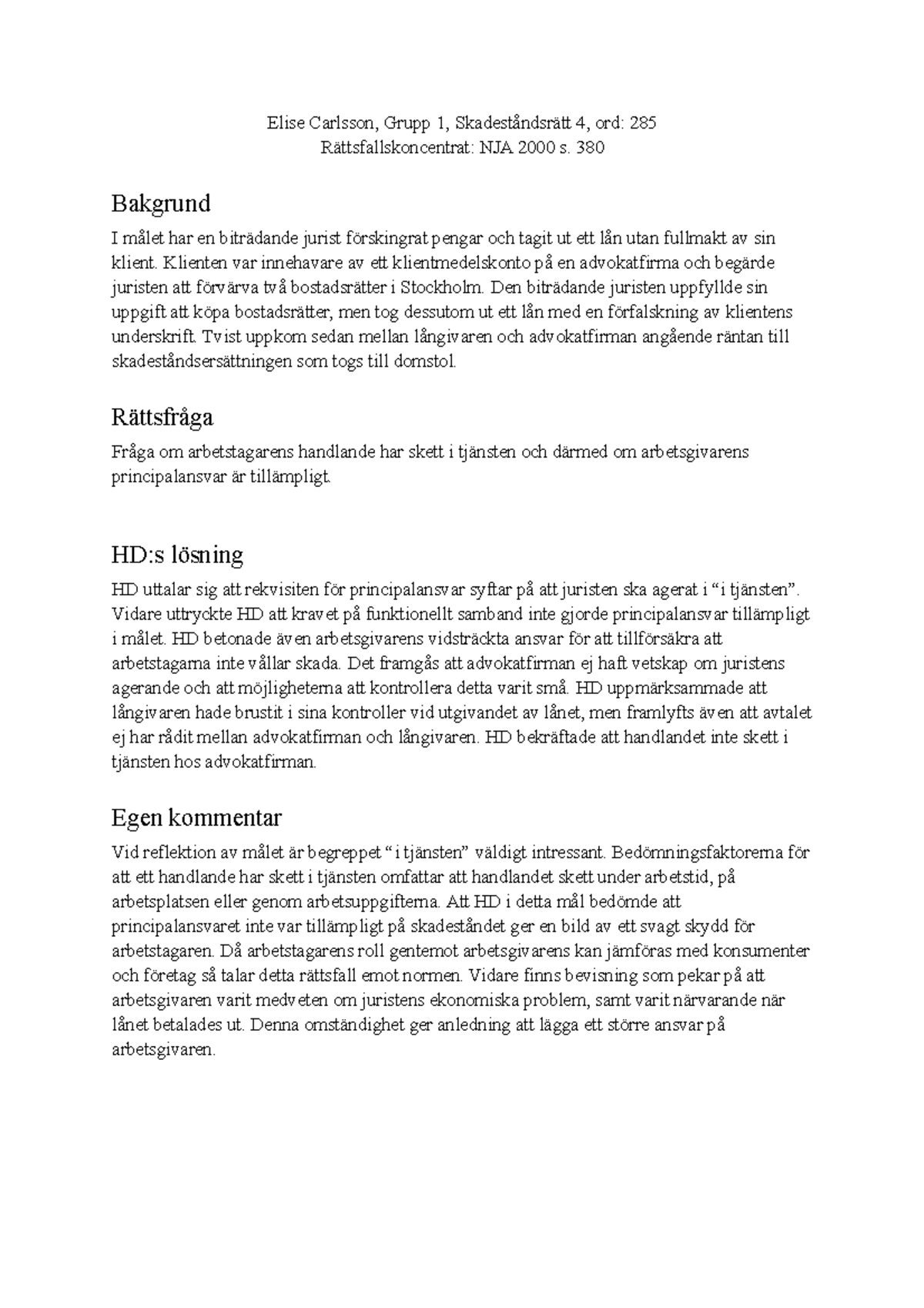 RFK, SKL 4 - Notes - Elise Carlsson, Grupp 1, Skadeståndsrätt 4, Ord ...