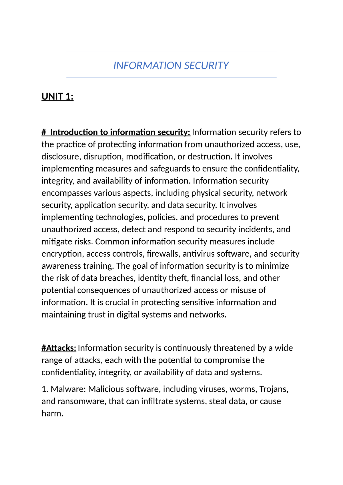 Information Security ALL UNIT Cover - INFORMATION SECURITY UNIT 1 ...