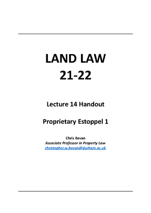 Lecture TWO Handout - LAND LAW 22- Lecture 2 Handout What Is ‘Land ...