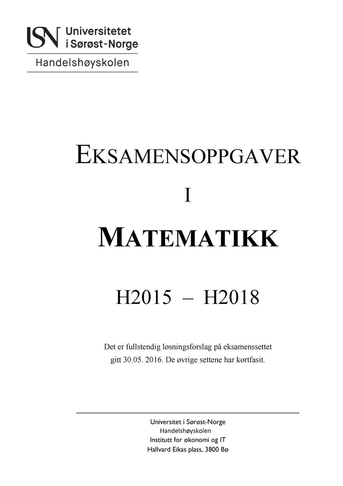 Hefte Med Eksamensoppgaver H2019 (oppgaver Gitt 2015 - 2018 ...