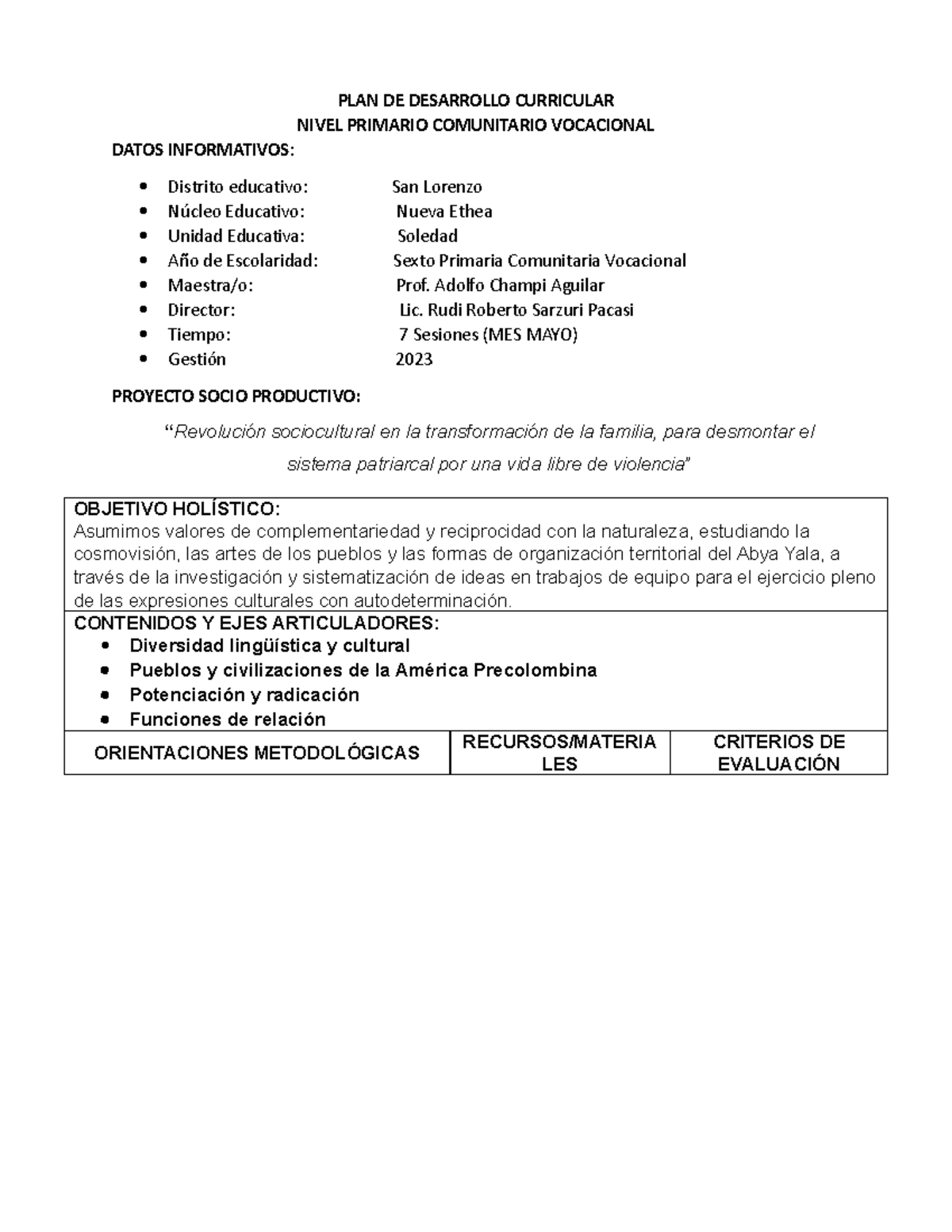 PDC Adolfo Champi Sexto MAYO Junio - PLAN DE DESARROLLO CURRICULAR ...