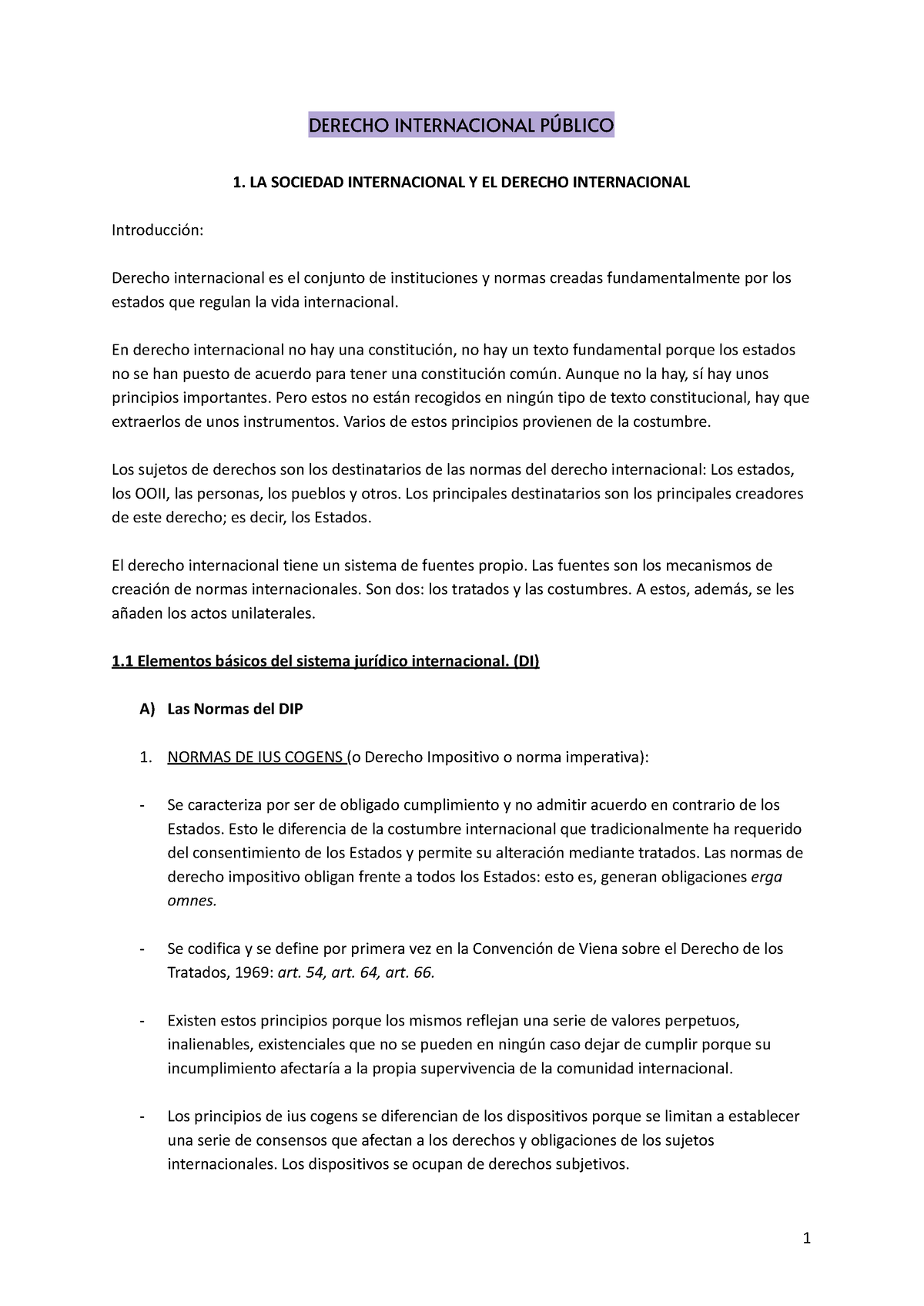 Derecho Internacional PÚ Blico - DERECHO INTERNACIONAL PÚBLICO 1. LA ...