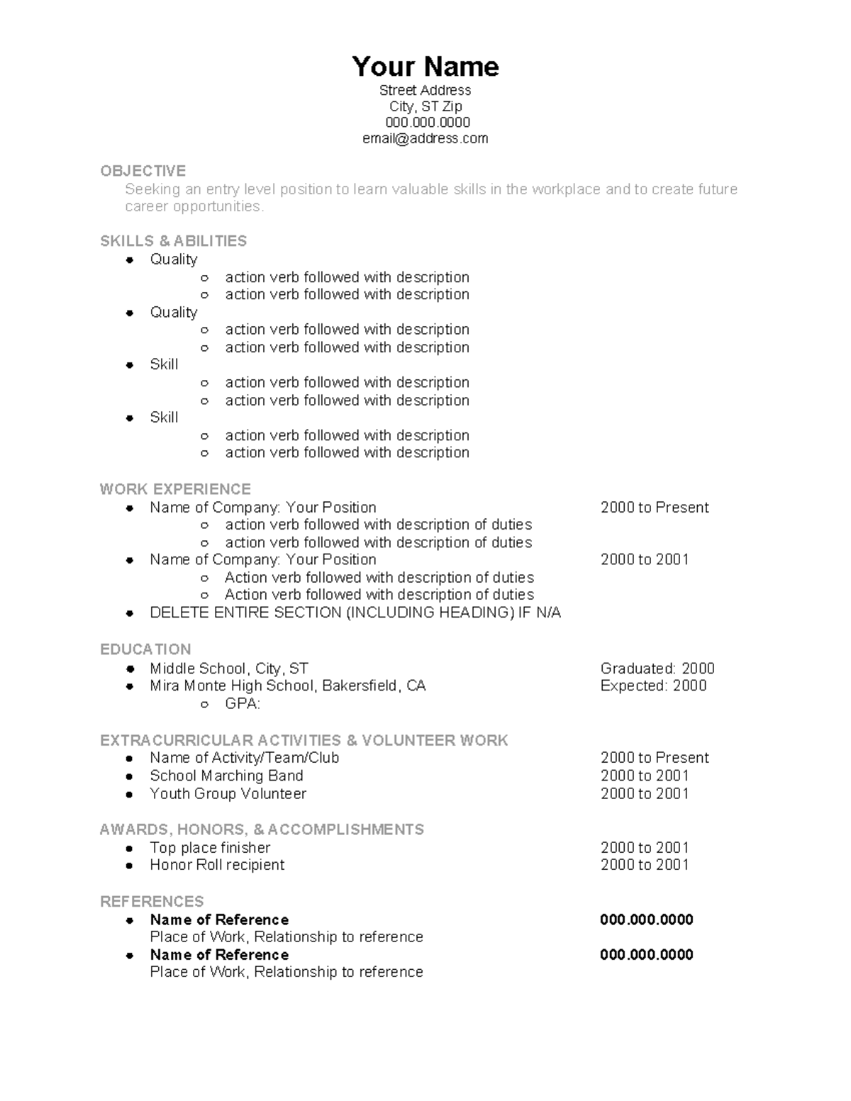 Copy of TPT Resume Template Your Name Street Address City, ST Zip 000