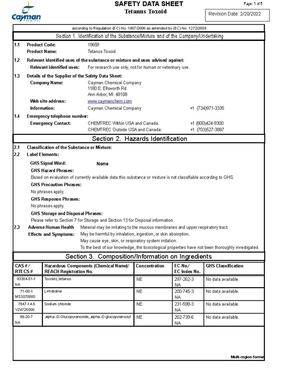 MSDS Tetanus Toxoid - SAFETY DATA SHEET Tetanus Toxoid according to ...