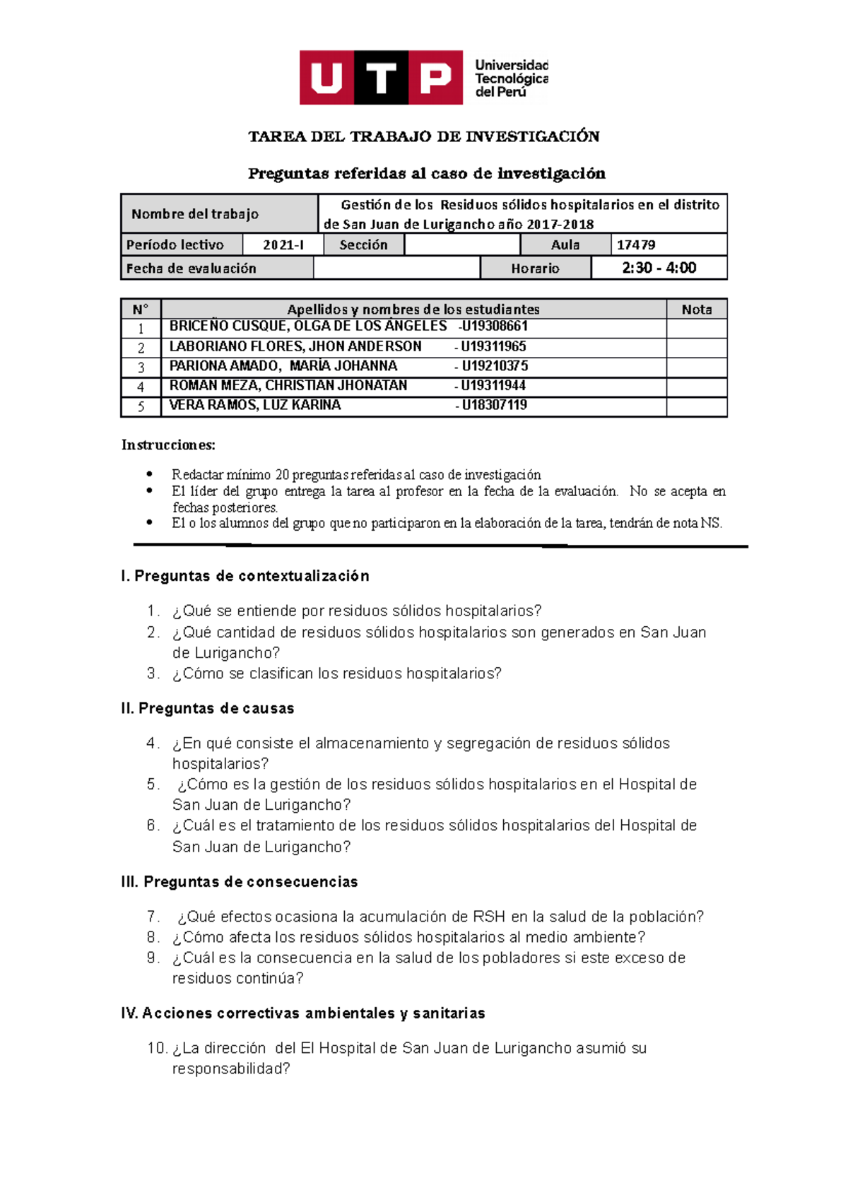 Tarea De Preguntas De Investigación Grupo 7 - TAREA DEL TRABAJO DE ...