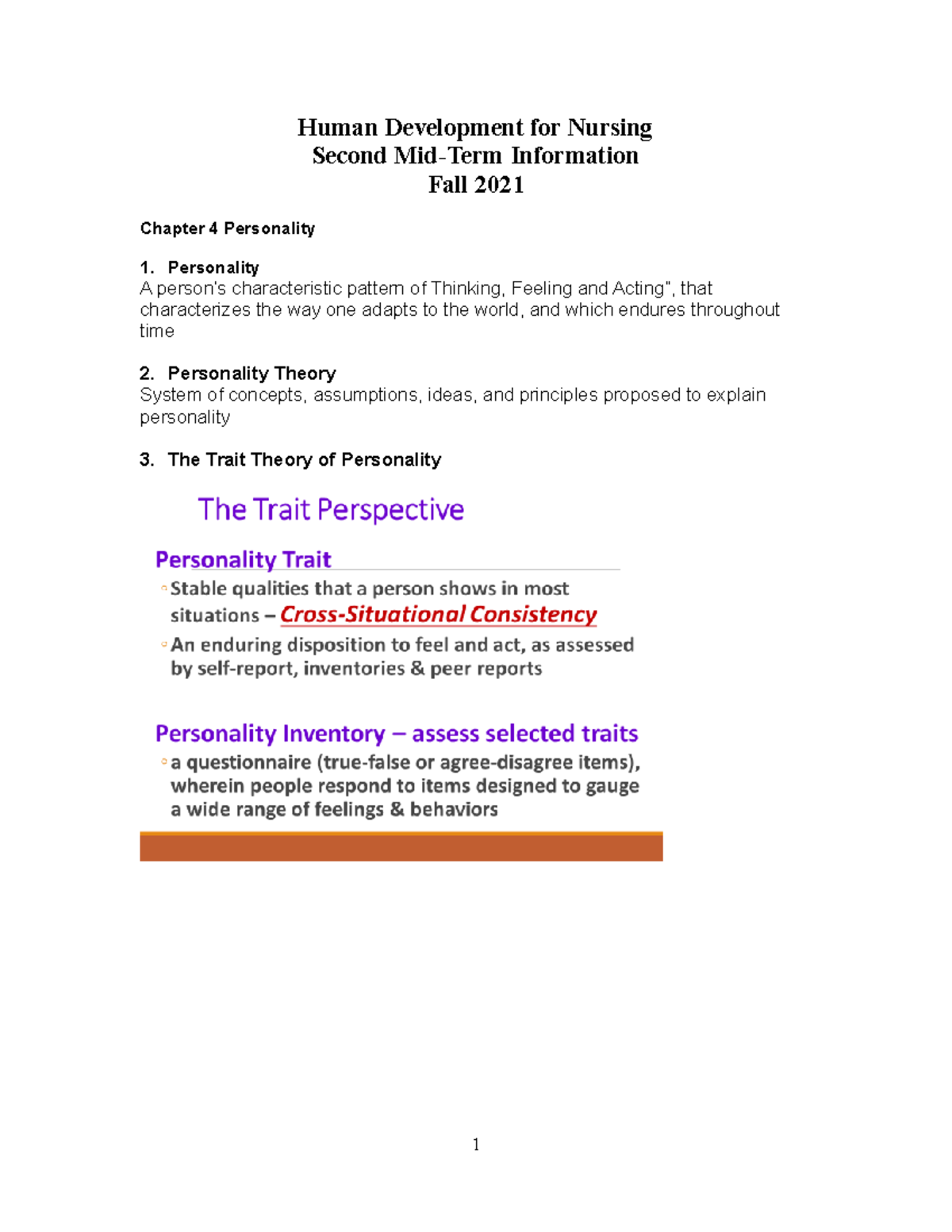 Study Guide for Midterm 2 - Fall 2021 - Human Development for Nursing ...