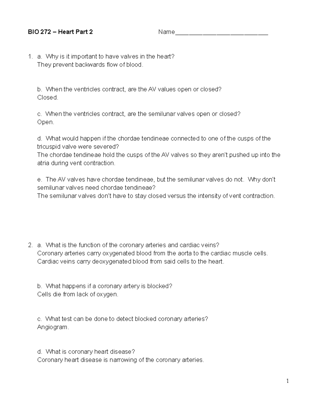 Heart assignment 2 - BIO 272 – Heart Part 2 Name ...