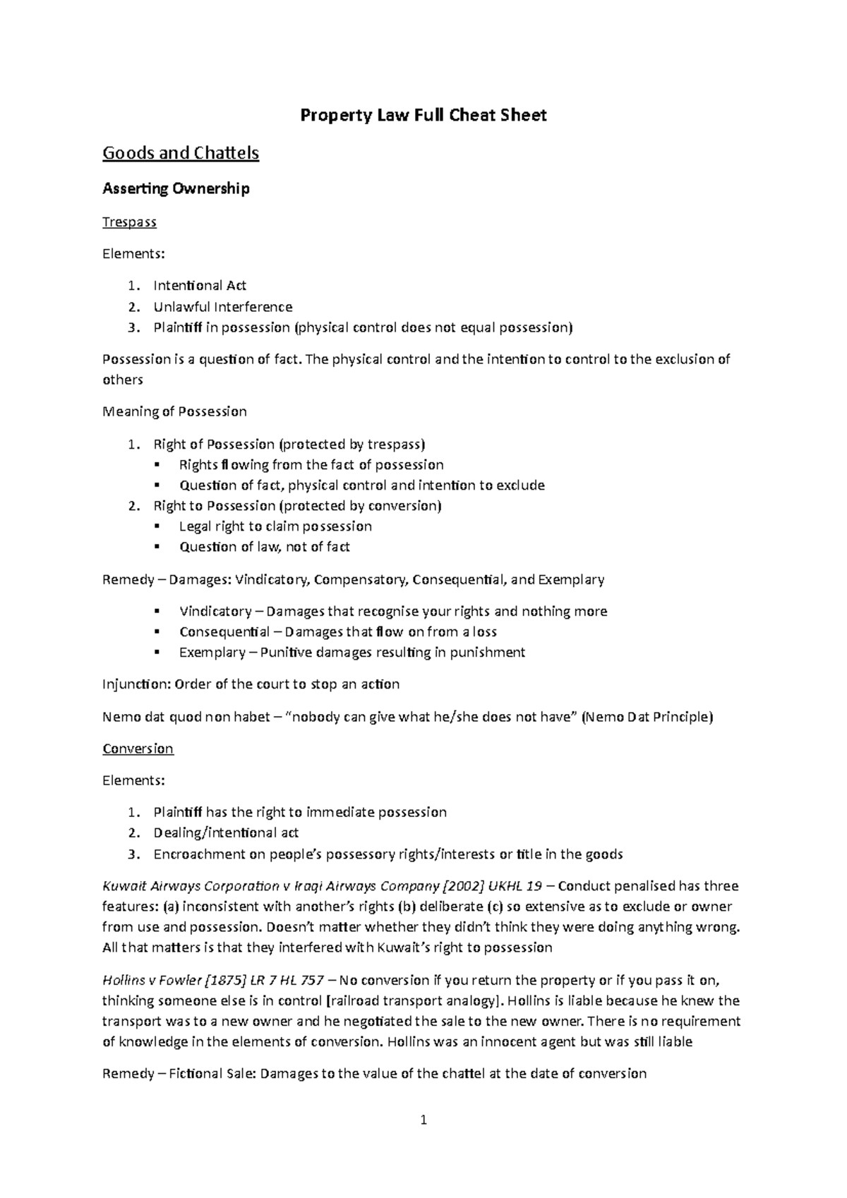 PropertyLawFullCheatSheet Property Law Full Cheat Sheet Goods and