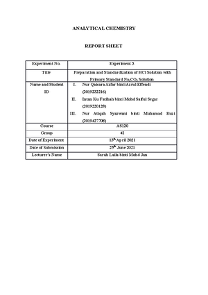 LAB Manual CHM256 - EXPERIMENT 3 PREPARATION AND STANDARDIZATION OF HCl ...