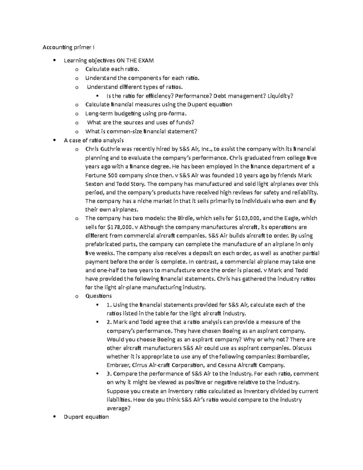Accounting primer I and II Accounting primer I Learning objectives ON