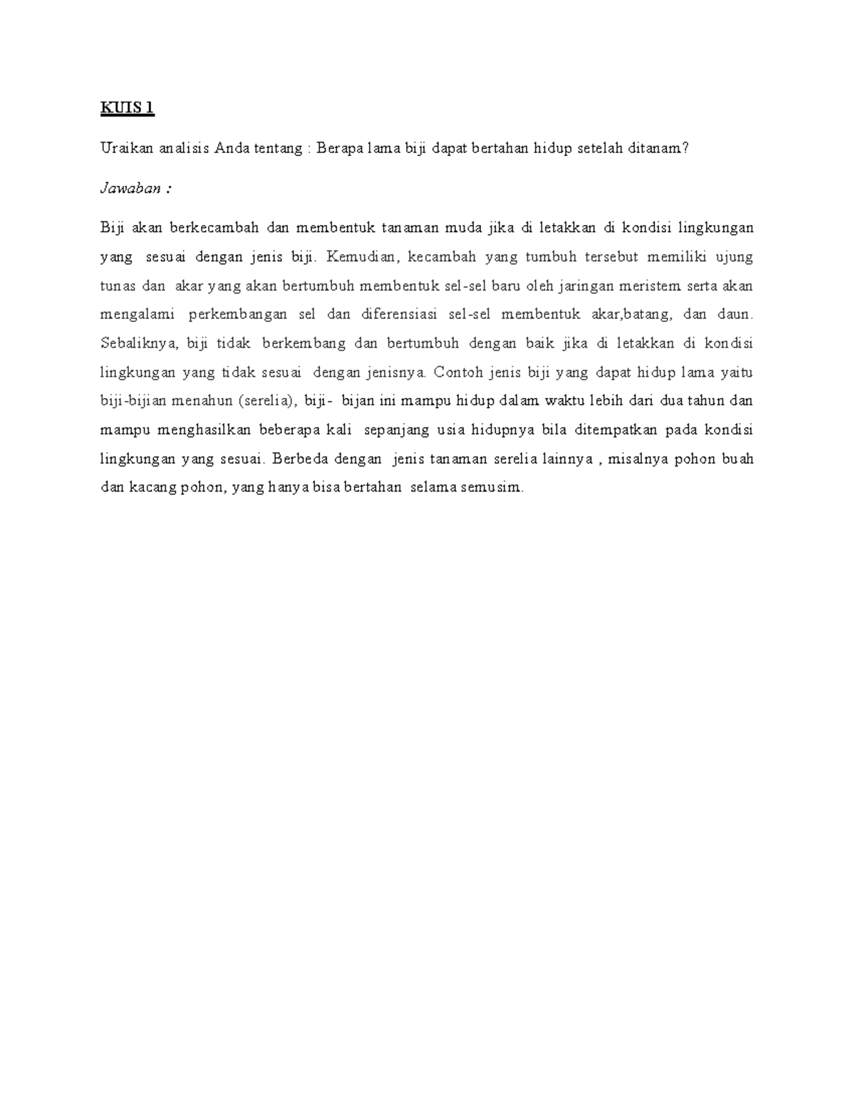 Tahun ke 2 Biologi Akdm 20192020 KUIS 1 Uraikan analisis Anda