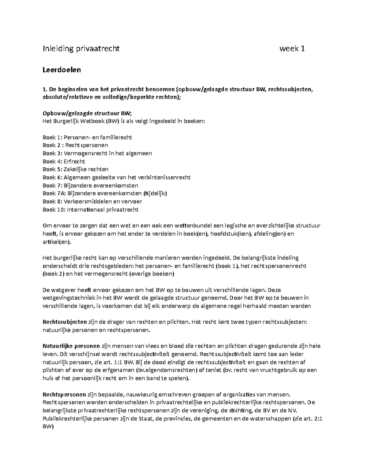 Samenvatting - College 1-6 - Inleiding Privaatrecht - Inleiding ...