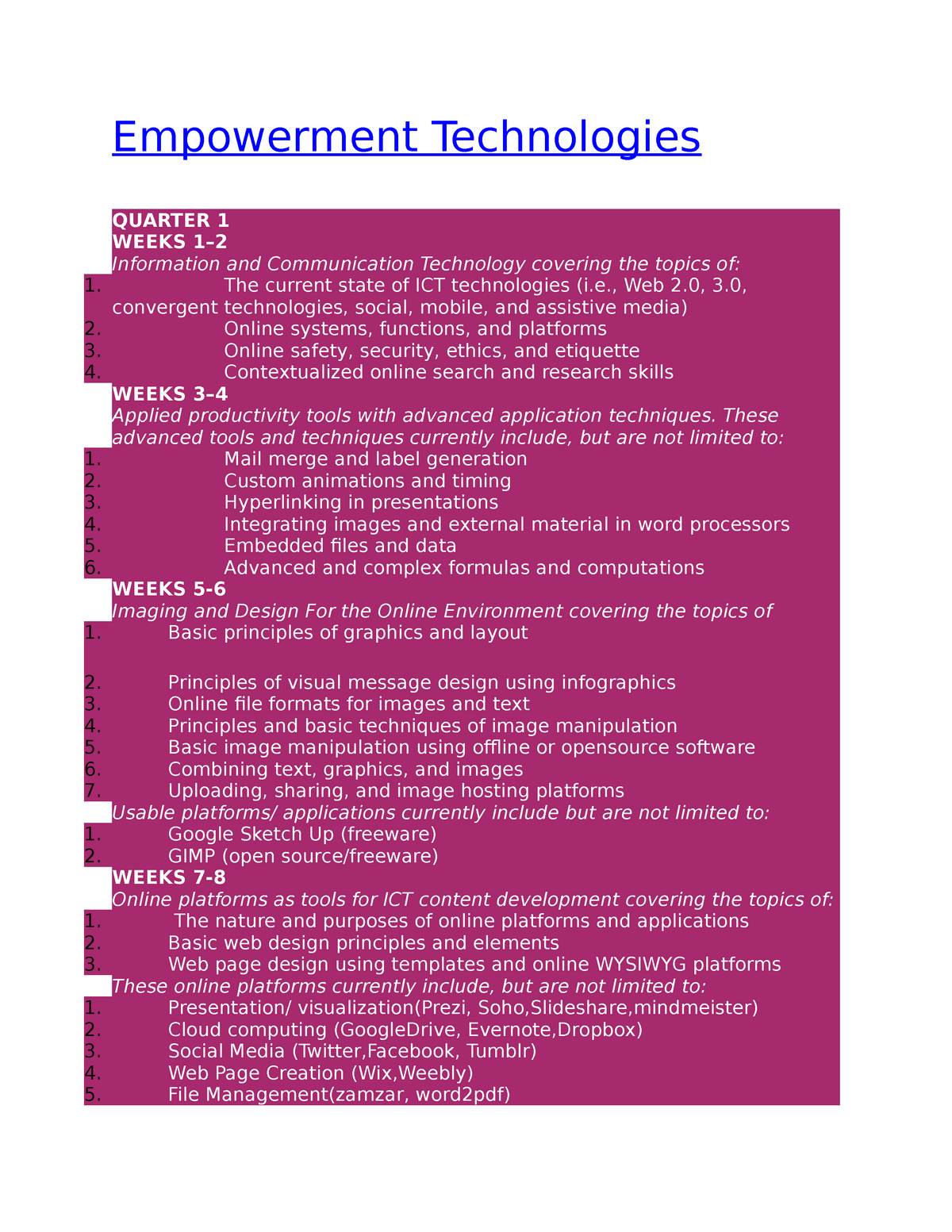 essay questions about empowerment technology