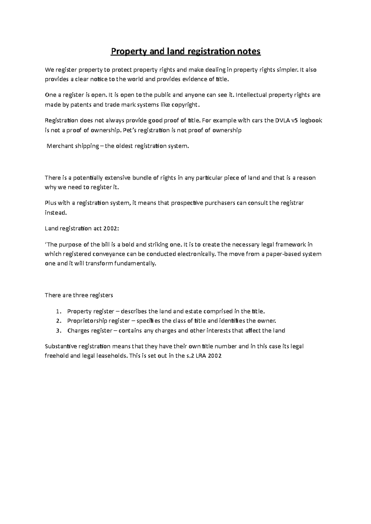 Property and land registration notes - It also provides a clear notice ...