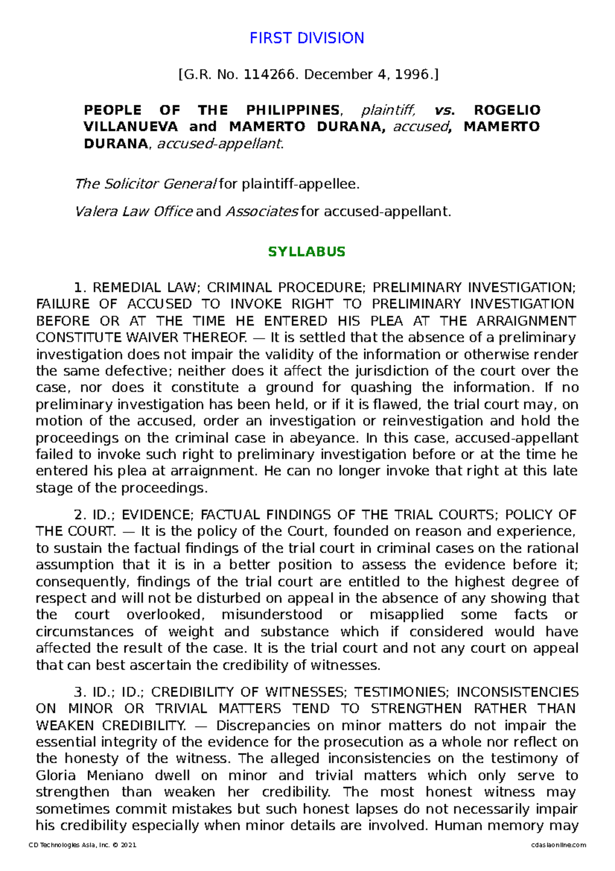 People V - Case Digest - FIRST DIVISION [G. No. 114266. December 4 ...