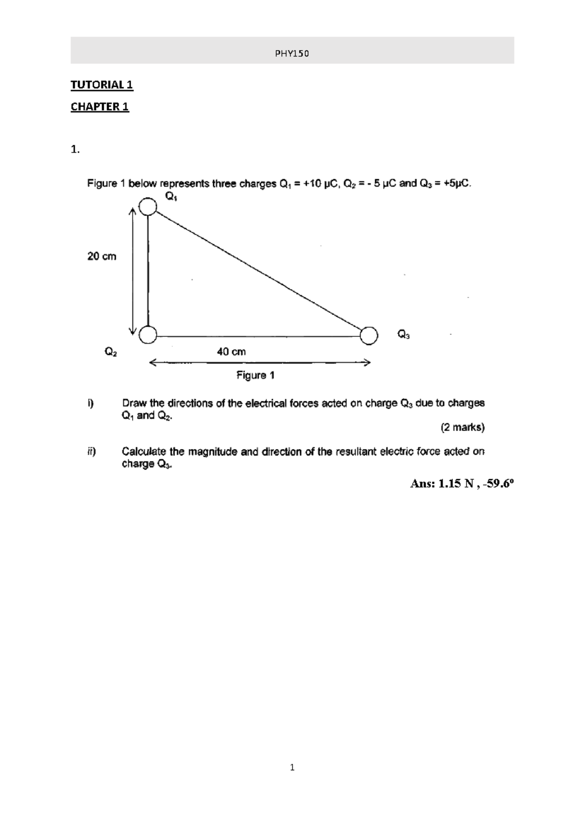Tutorial 1 - U CAN - Electric and Magnetism - TUTORIAL 1 CHAPTER 1 1 ...