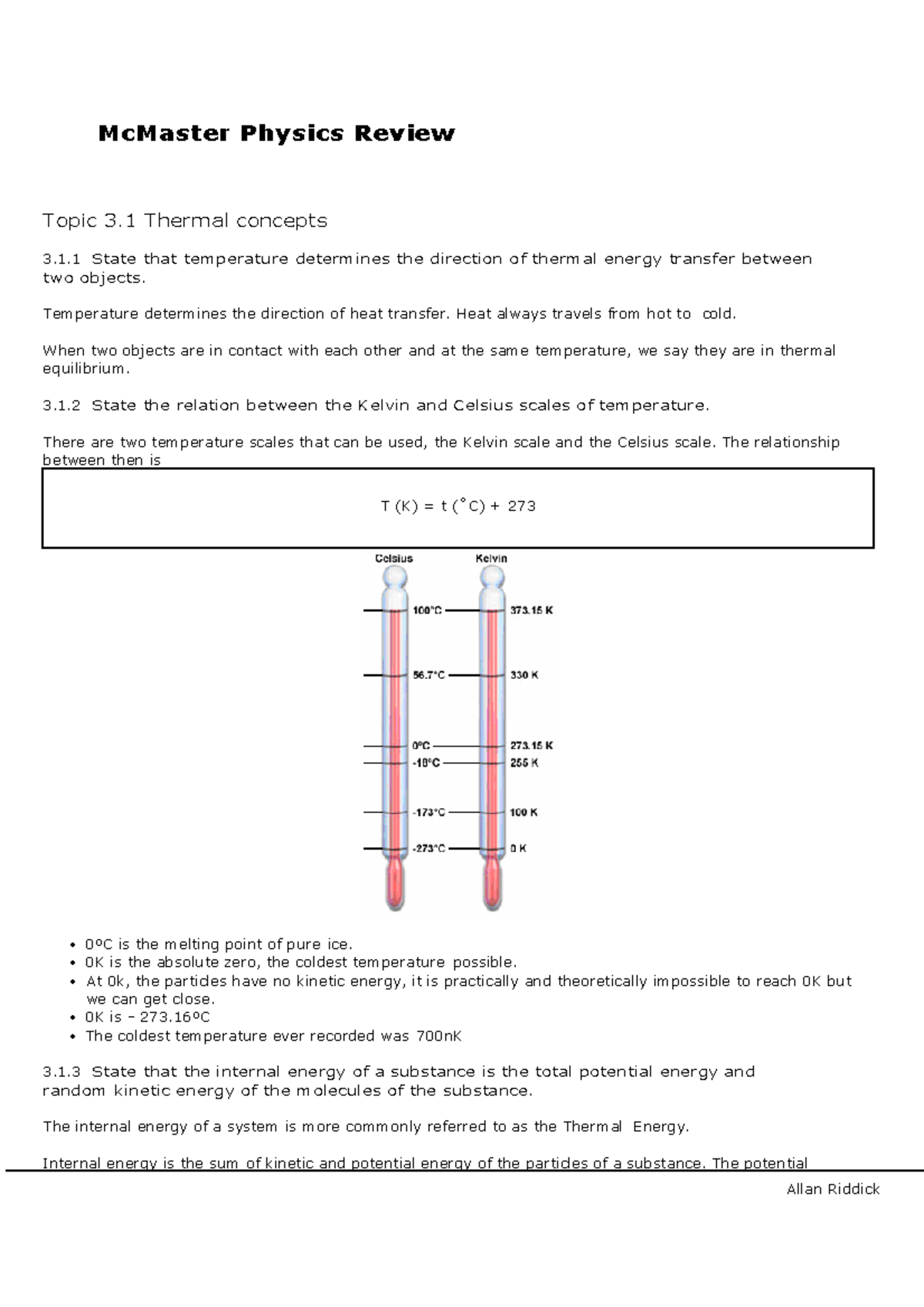 Mc Master Physics Review 2 - McMaster Physics Review Topic 3 Thermal ...