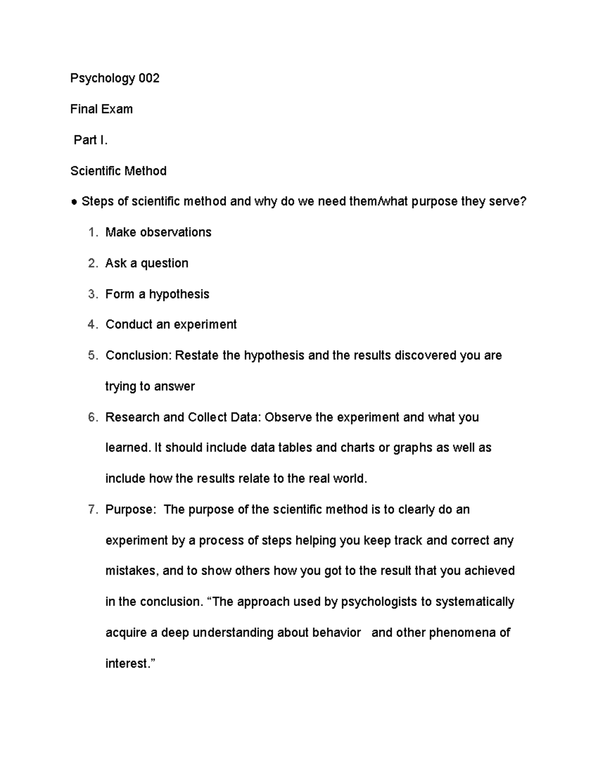 Psych 002 Final Study Guide - Psychology 002 Final Exam Part I ...