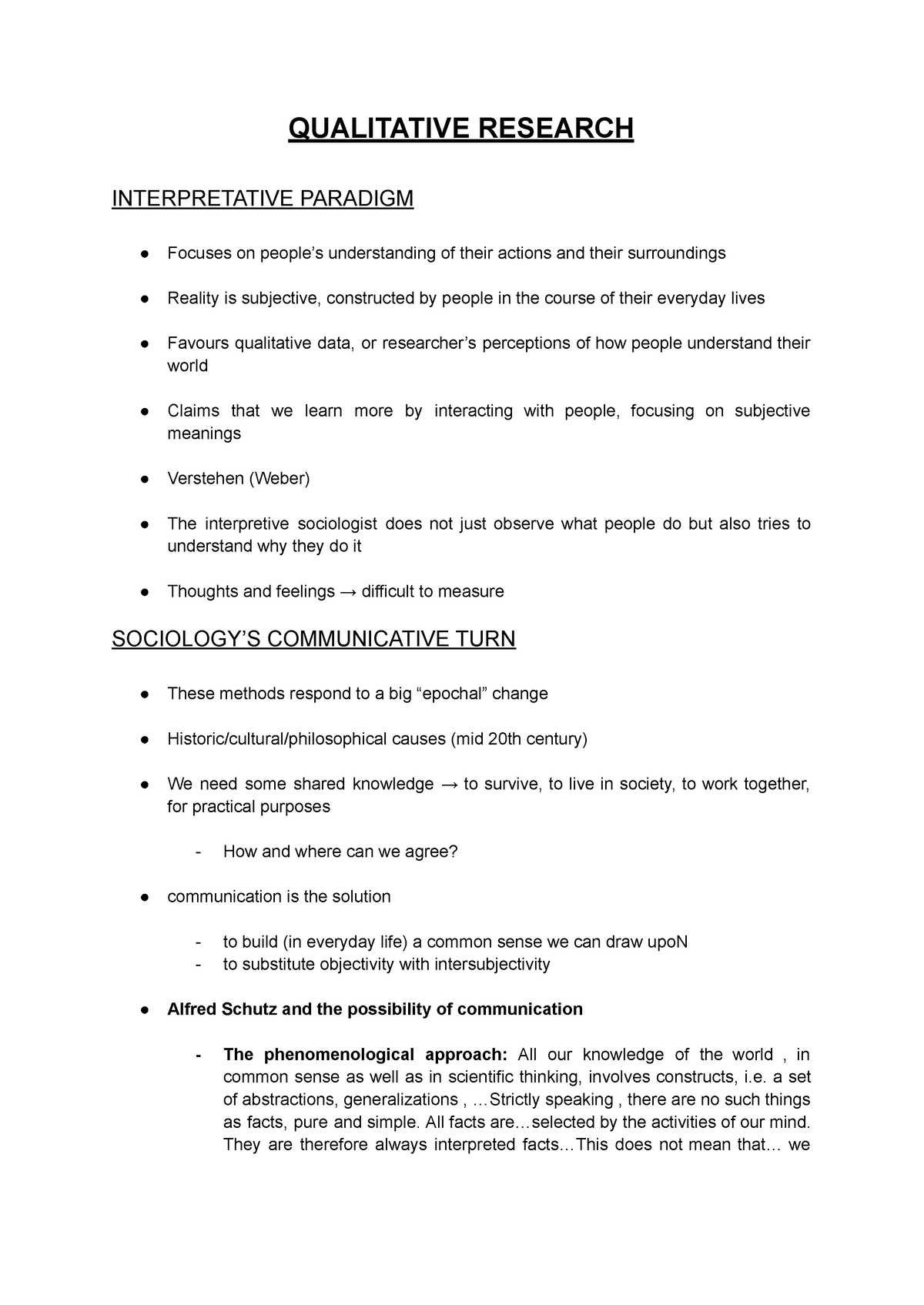 TEMA 5 Sociology - QUALITATIVE RESEARCH INTERPRETATIVE PARADIGM Focuses ...