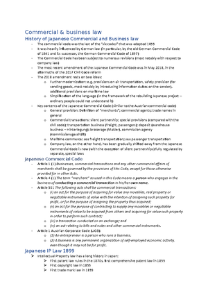 Introduction to Japanes Law - Commercial u0026amp; business law 