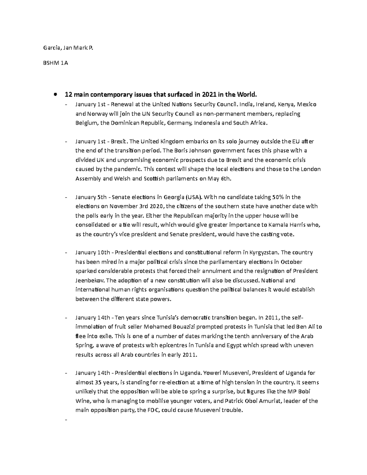 December 31 Janmark Garcia, Jan Mark P. BSHM 1A 12 main contemporary