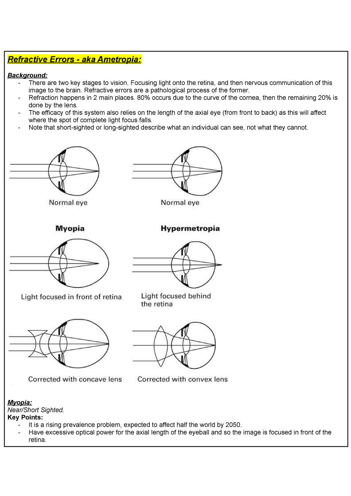 Refractive Errors - Lecture Notes Year 4 Opthalmology - Refractive ...