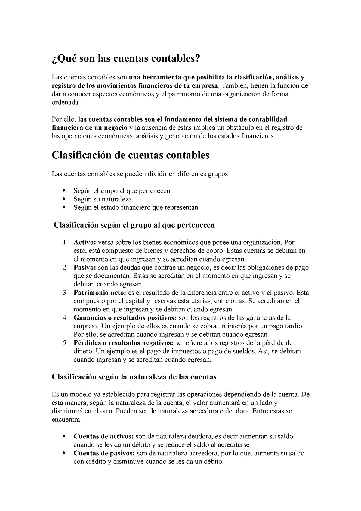 Clasificacion De Las Cuentas Contables ¿qué Son Las Cuentas Contables