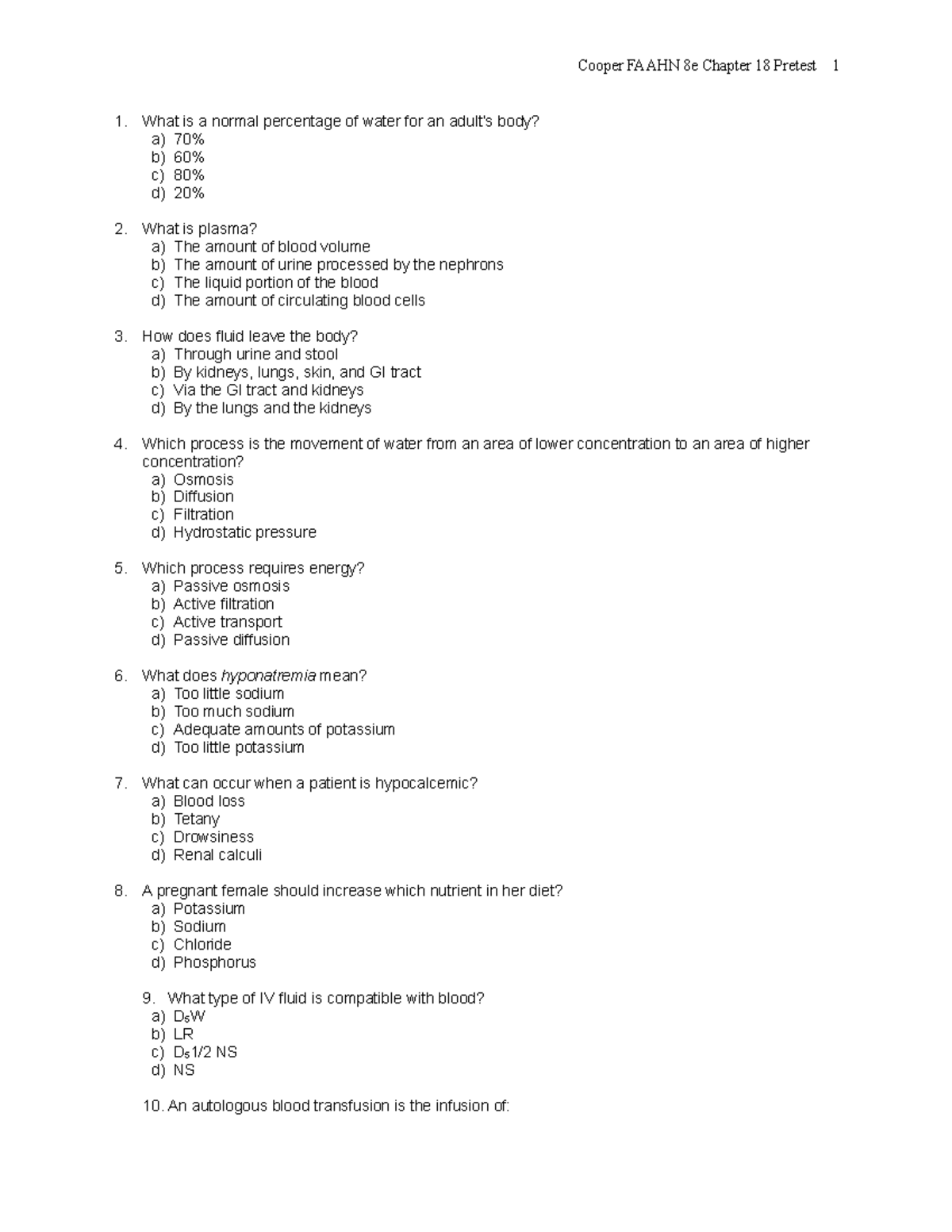 Chapter 018 - Cooper FAAHN 8e Chapter 18 Pretest 1 What Is A Normal ...