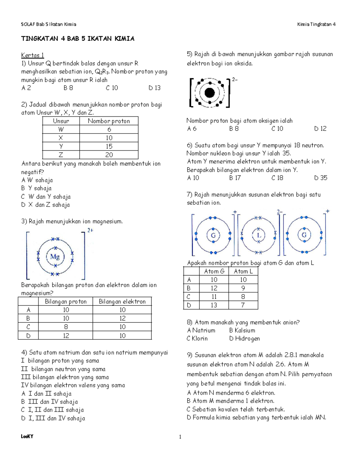 T4 Bab 5 Ikatan Kimia (Lat) - TINGKATAN 4 BAB 5 IKATAN KIMIA Kertas 1 ...