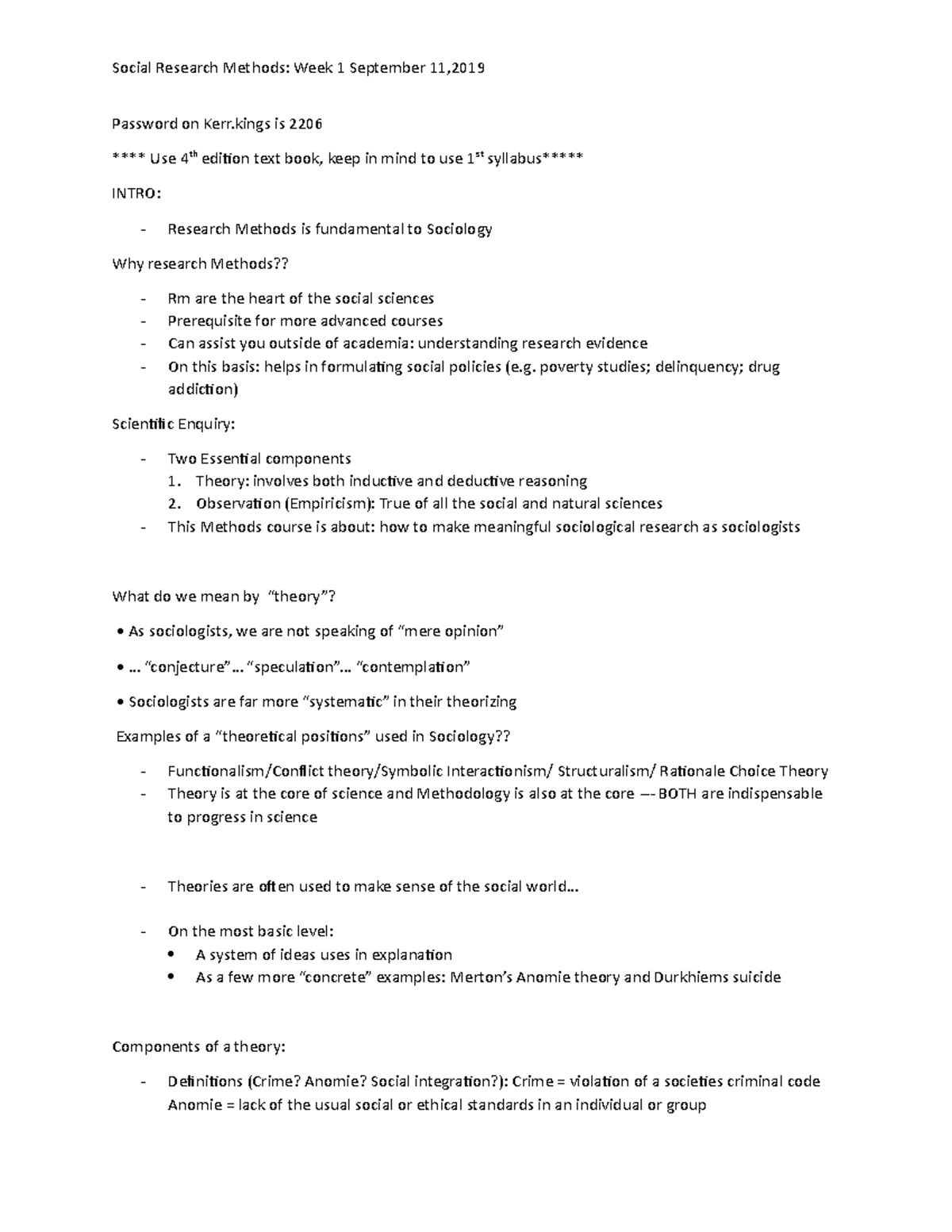 RM Week1 - Lecture notes - Social Research Methods: Week 1 September 11 ...