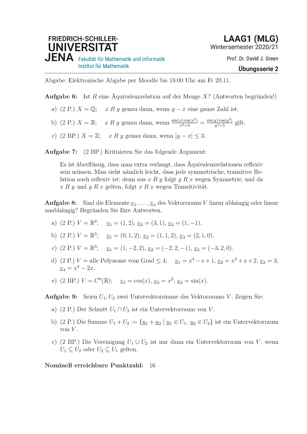 Ubung 2 Uben Lineare Algebra Studocu