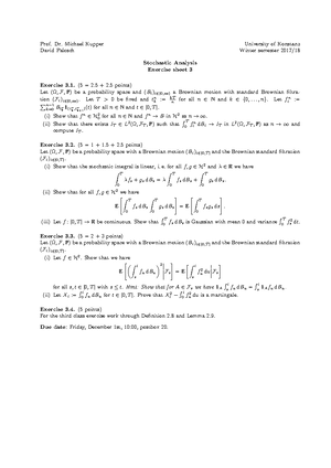 Stochastic Analysis Exercise Sheet 4 - Prof. Dr. Michael Kupper ...