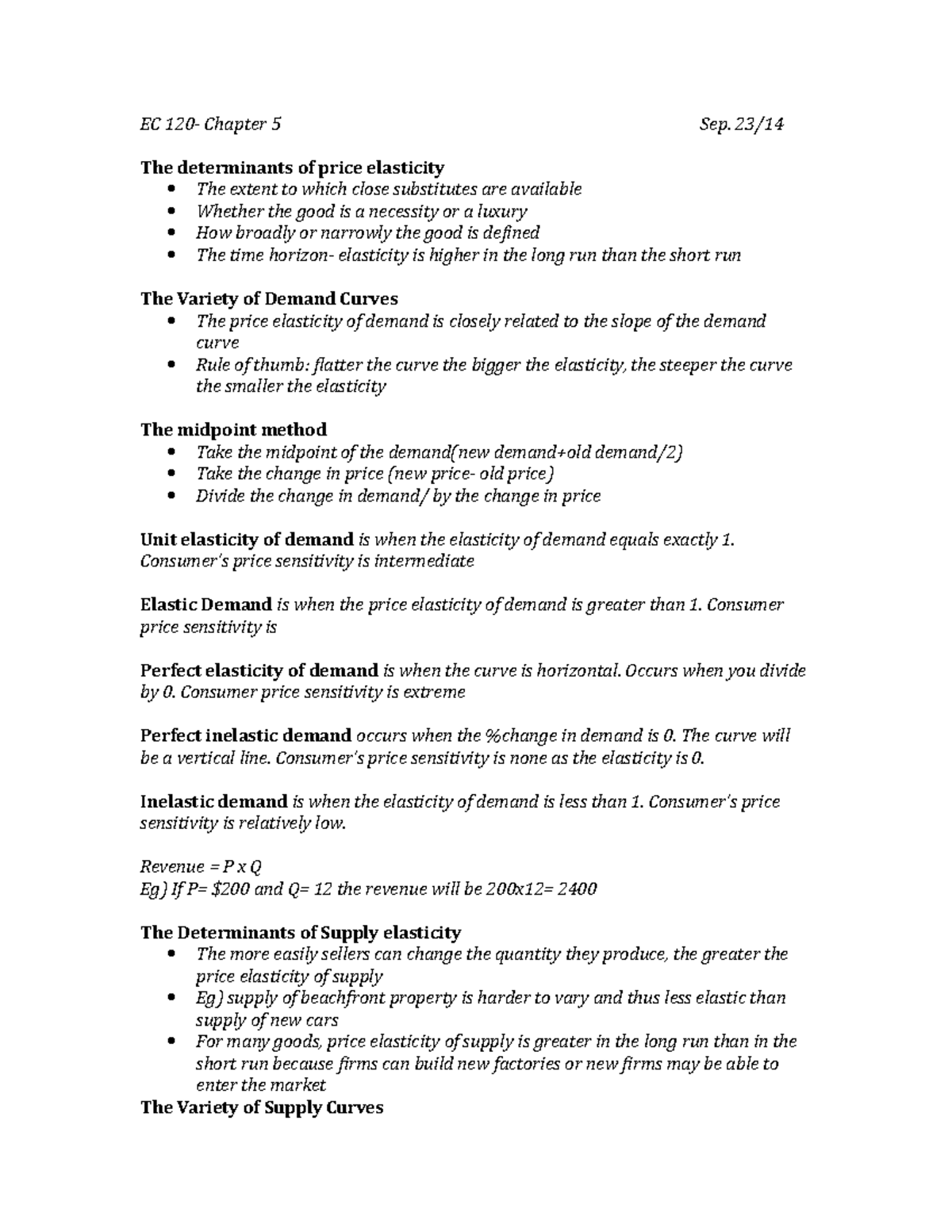 EC 120 ch 5 sep 23 - Chapter 5 notes - EC 120- Chapter 5 Sep. 23/ The ...