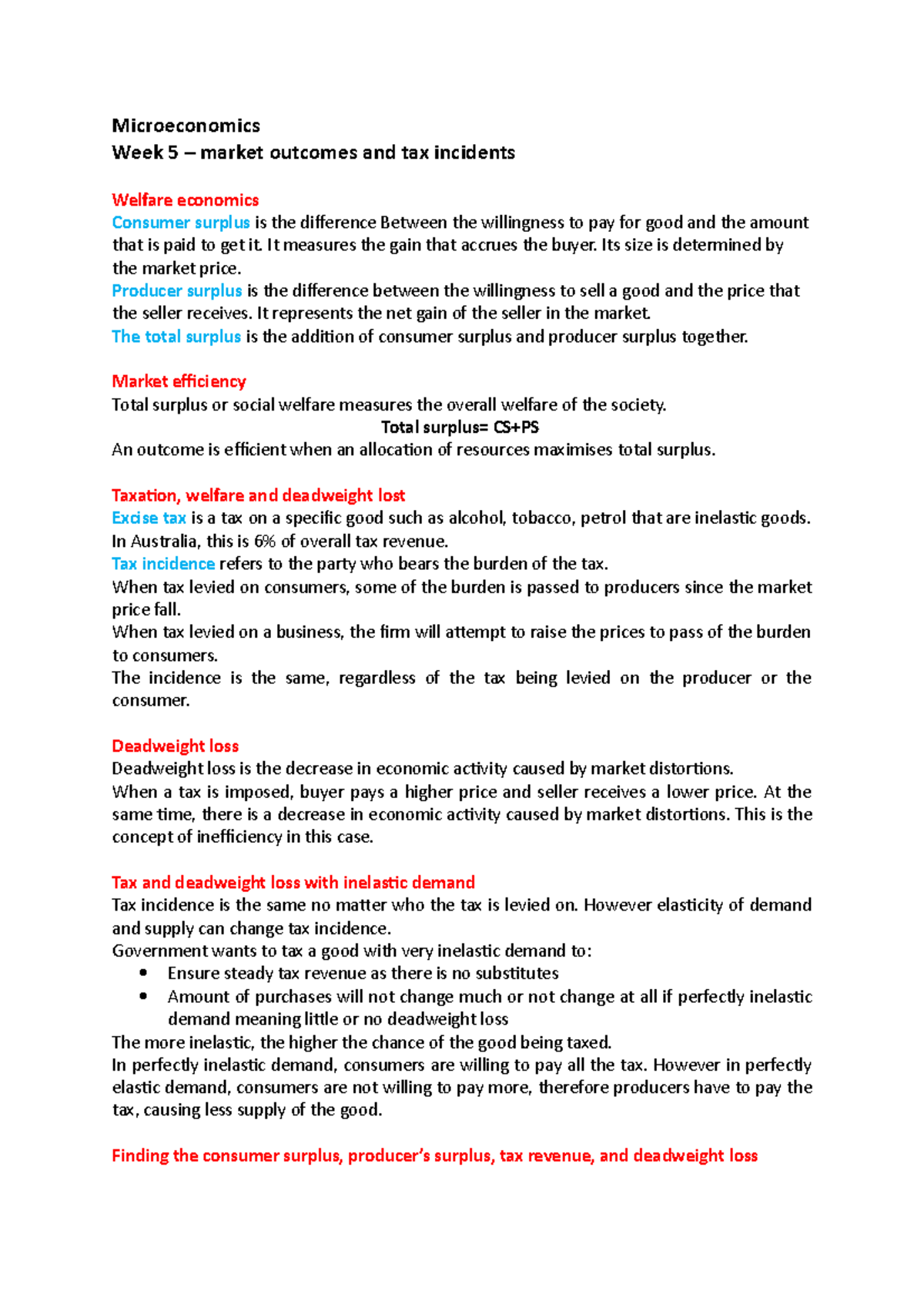 Microeconomics w5 - Lecture notes 5 - Microeconomics Week 5 – market ...