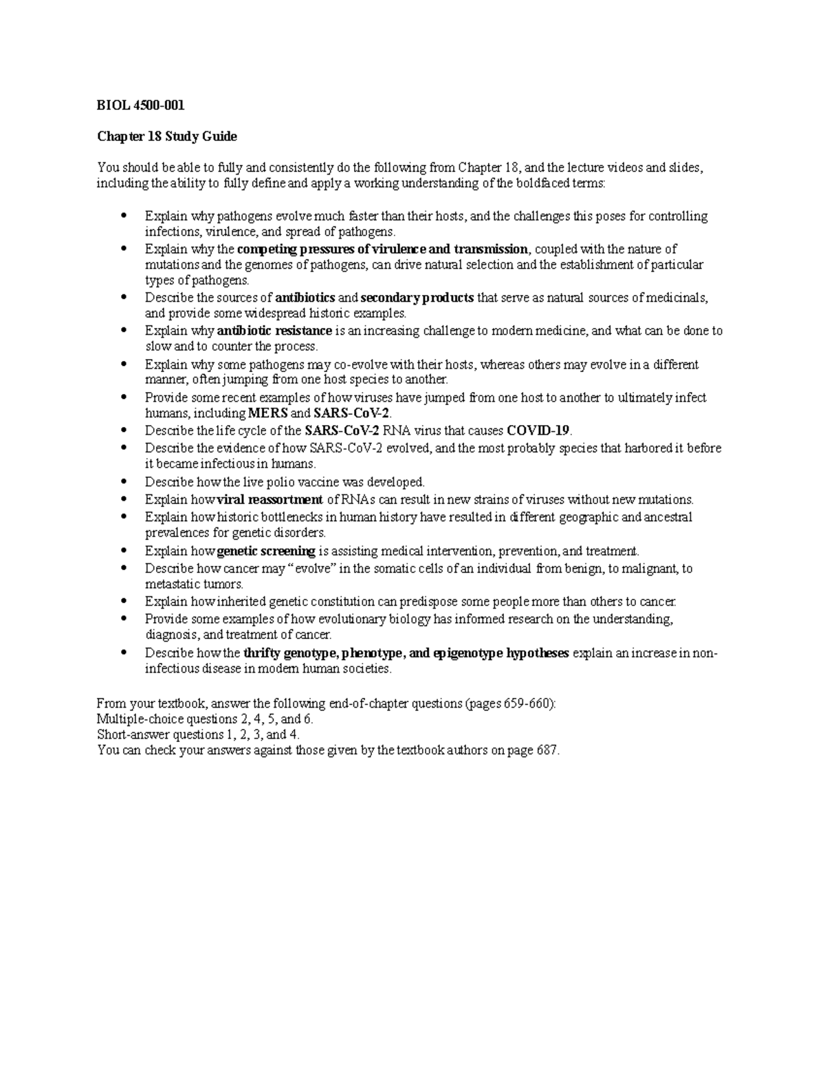 Chapter 18 Study Guide - BIOL 4500- Chapter 18 Study Guide You should ...