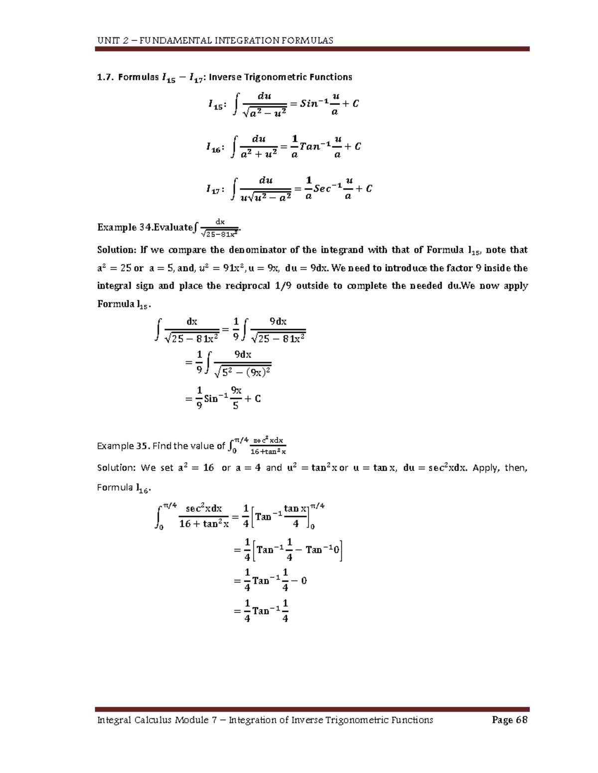 Module 7 Inverse Trigonometric Functions - 1. Formulas : Inverse ...