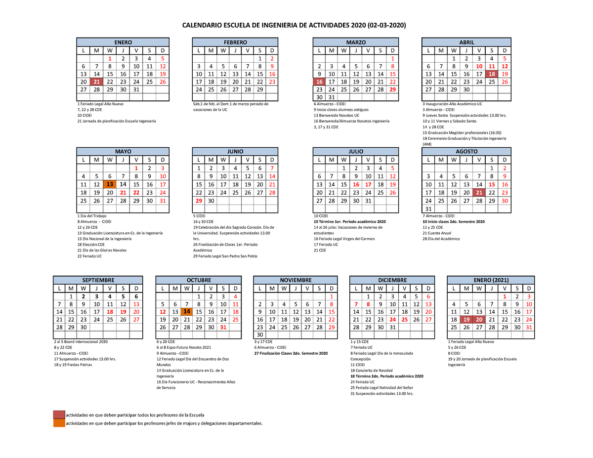 Calendario UC 2020 xxx L M W J V S D L M W J V S D L M W J V S D L