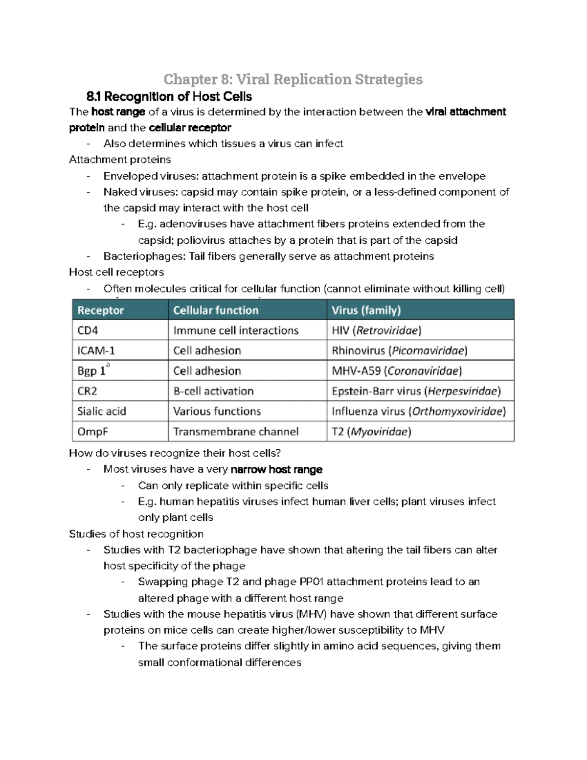 Module 10 Notes - Chapter 8: Viral Replication Strategies 8. 1 ...
