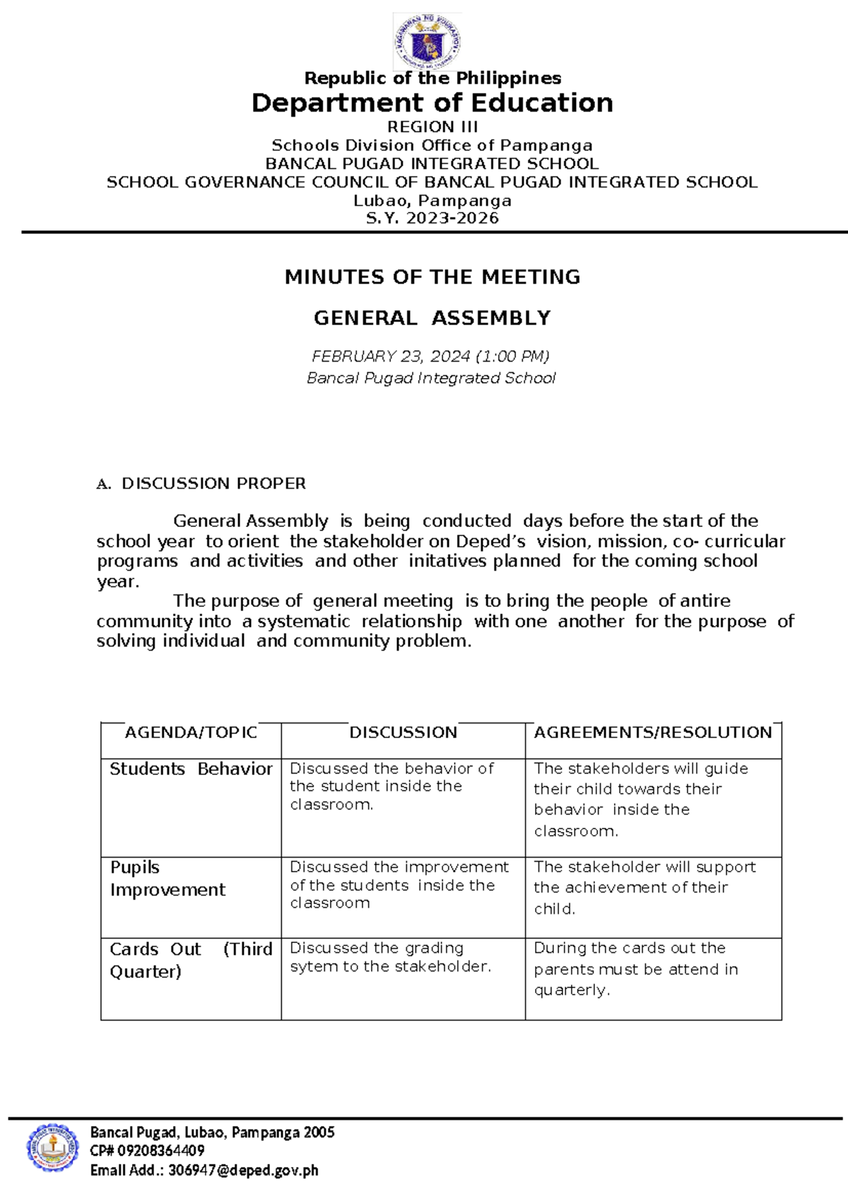 Fi4 C Mom Gpta 3 Minutes Of The Meeting Department Of Education