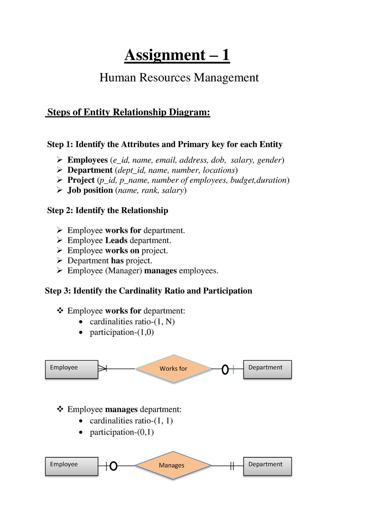 DBMS - Assignment For Er Diagram - Assignment – 1 Human Resources ...