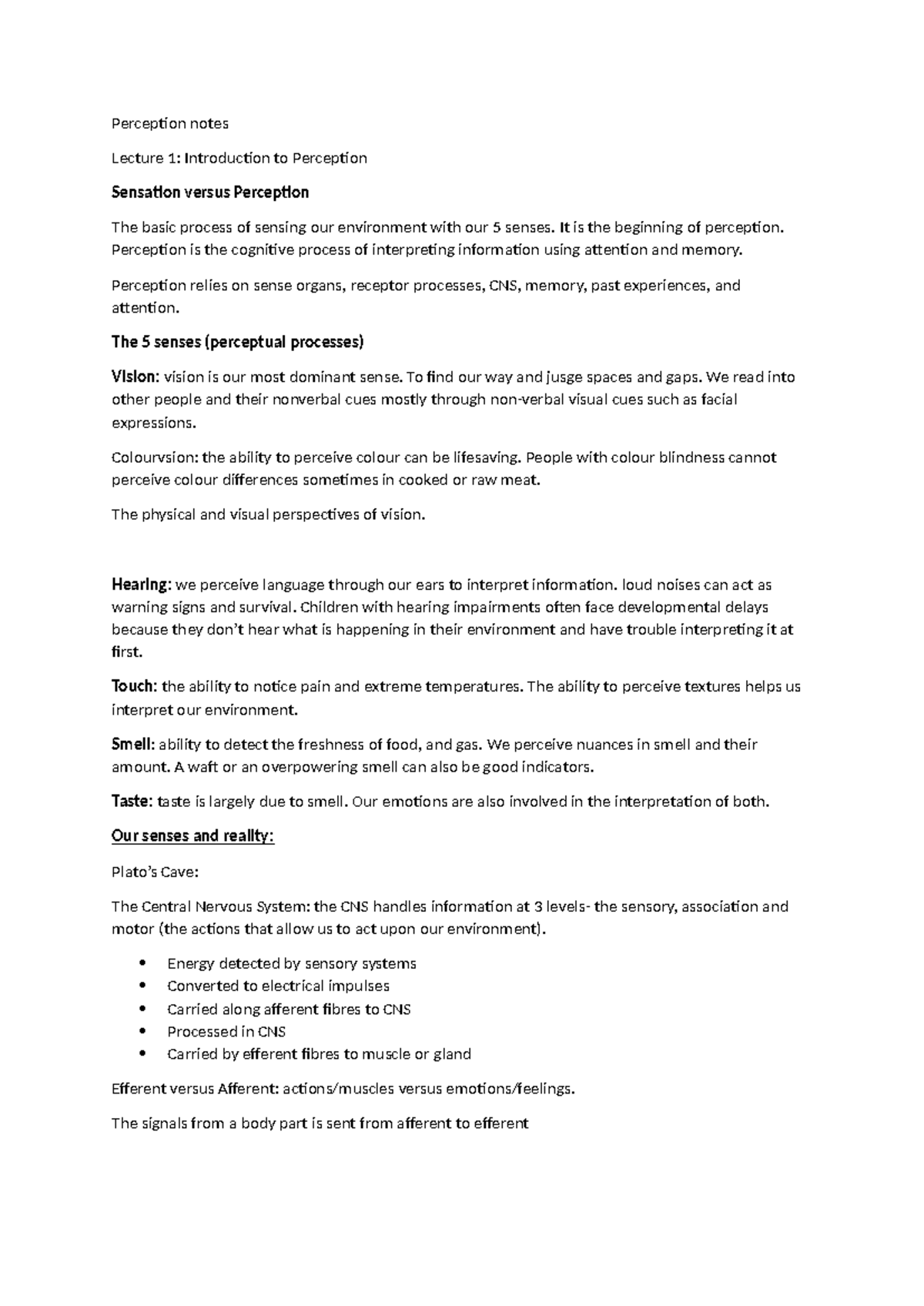 Perception notes - Perception notes Lecture 1: Introduction to ...