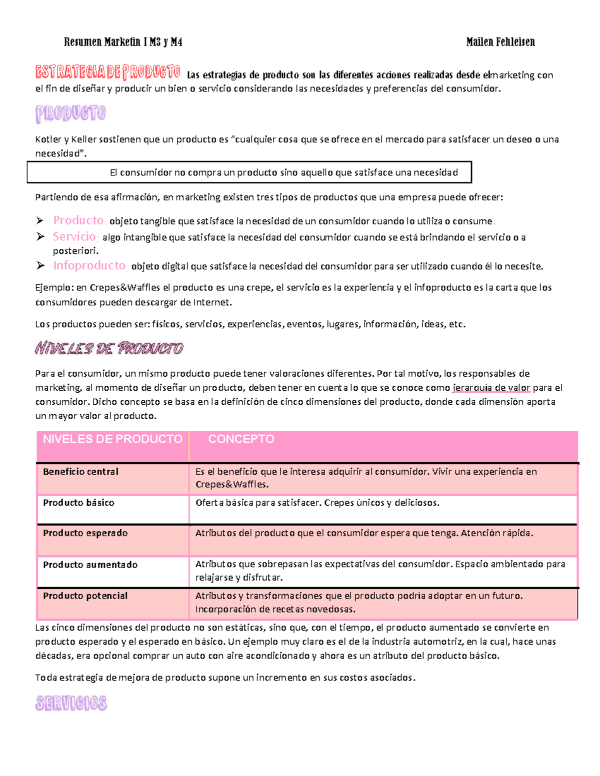 Resumen Marketing I M3 y M4 Mai Fehleisen - Estrategia de producto Las ...