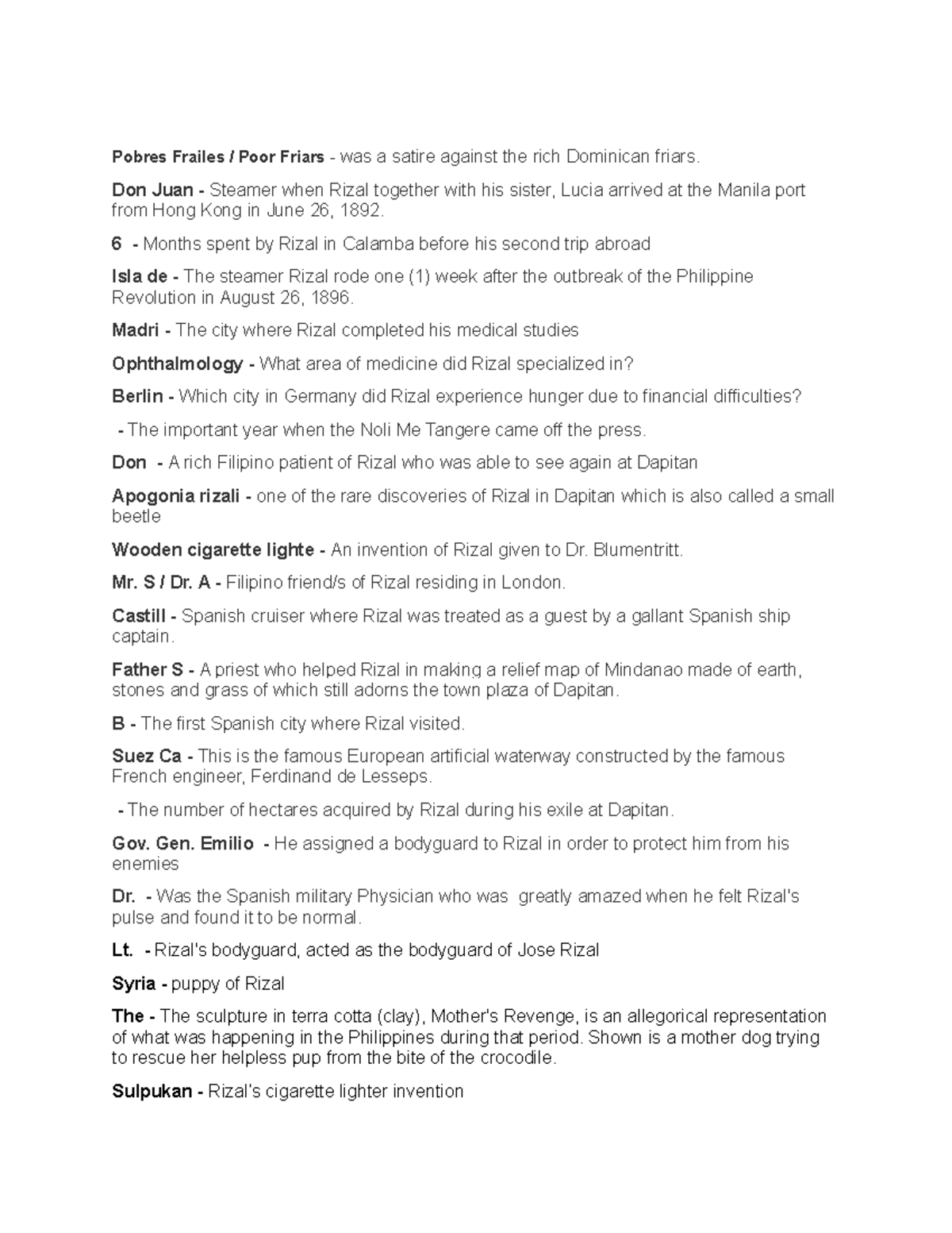 RIZAL031 LIFE AND Works OF Rizal Notes Part 4 Pobres Frailes Poor