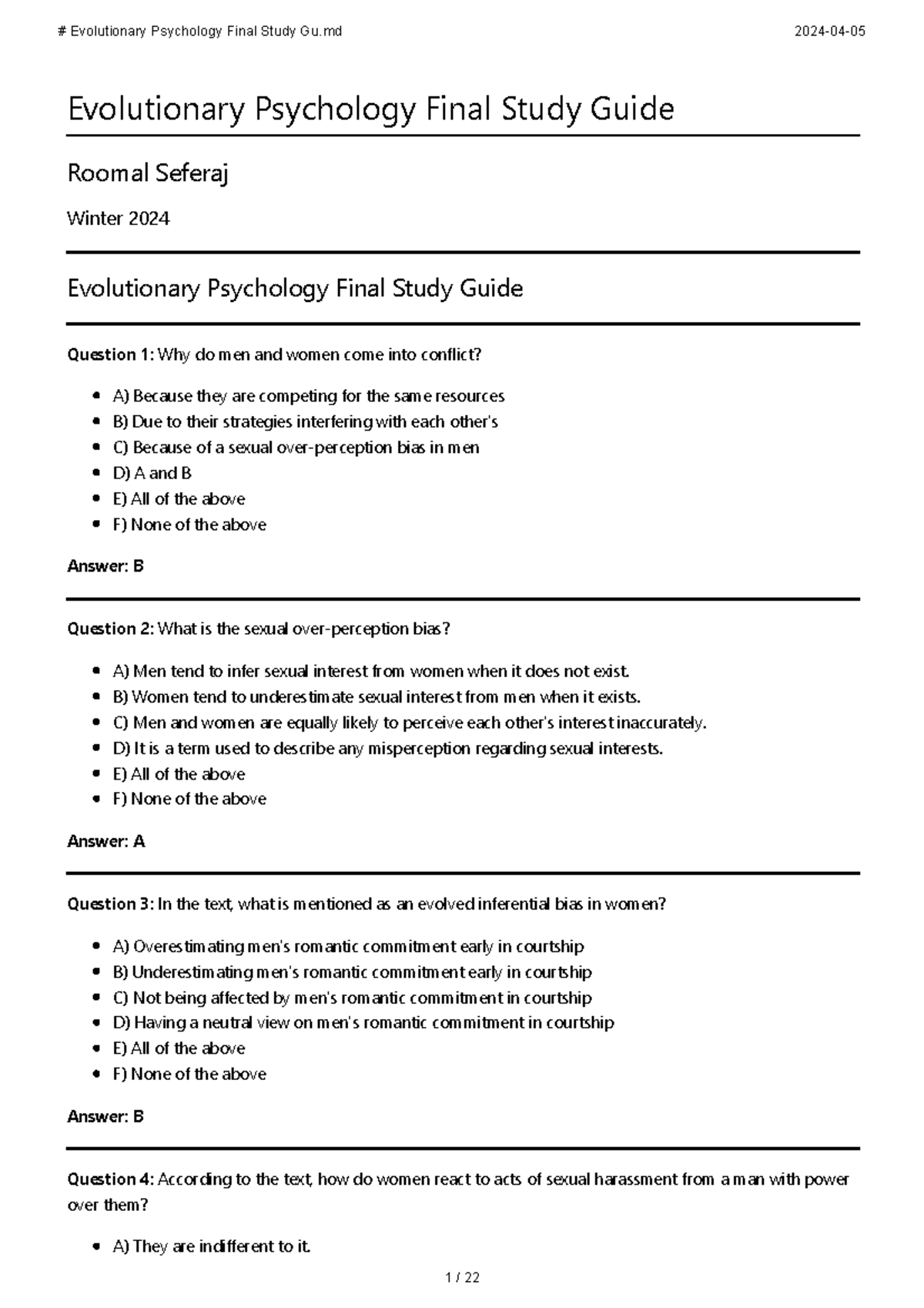 PSY-3030 - Evolutionary Psychology Unit 4 Study Guide - Evolutionary ...