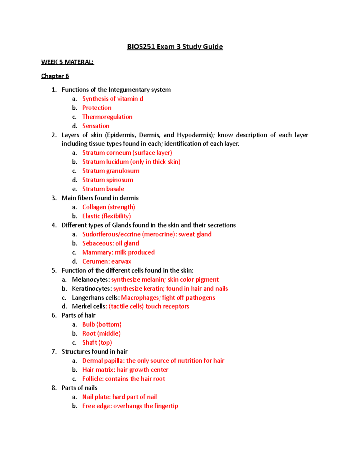 Exam 3 Instructor Study Guide - BIOS251 Exam 3 Study Guide WEEK 5 ...